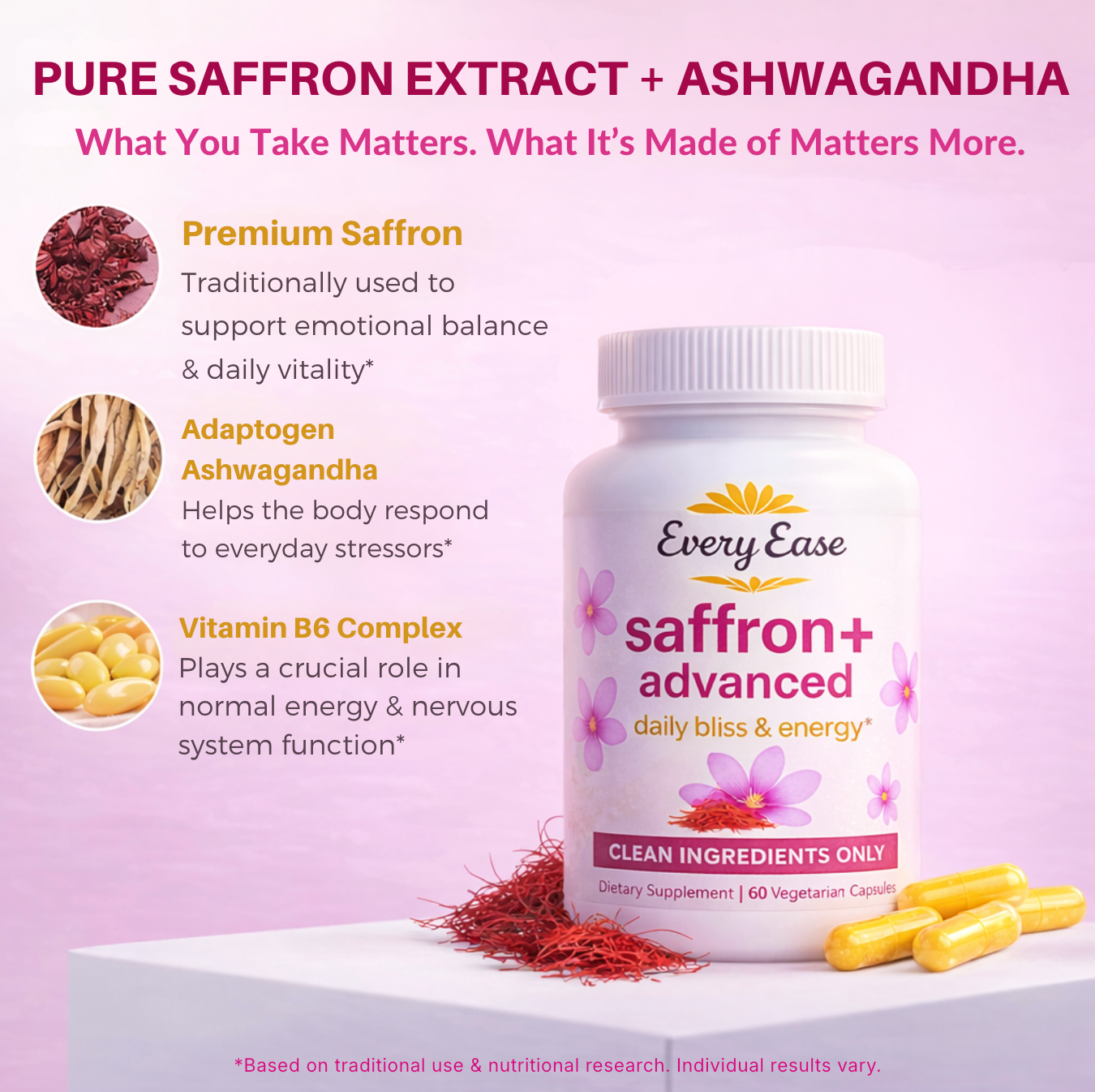 EveryEase Saffron+ Natural Balance, Calm & Focus